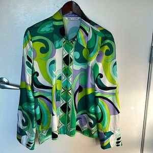 Zara green satin shirt